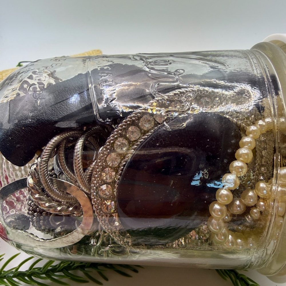 Assorted Jewelry Jar with Pearls, Rhinestones and Animal 🦓 Prints Beads jar #9